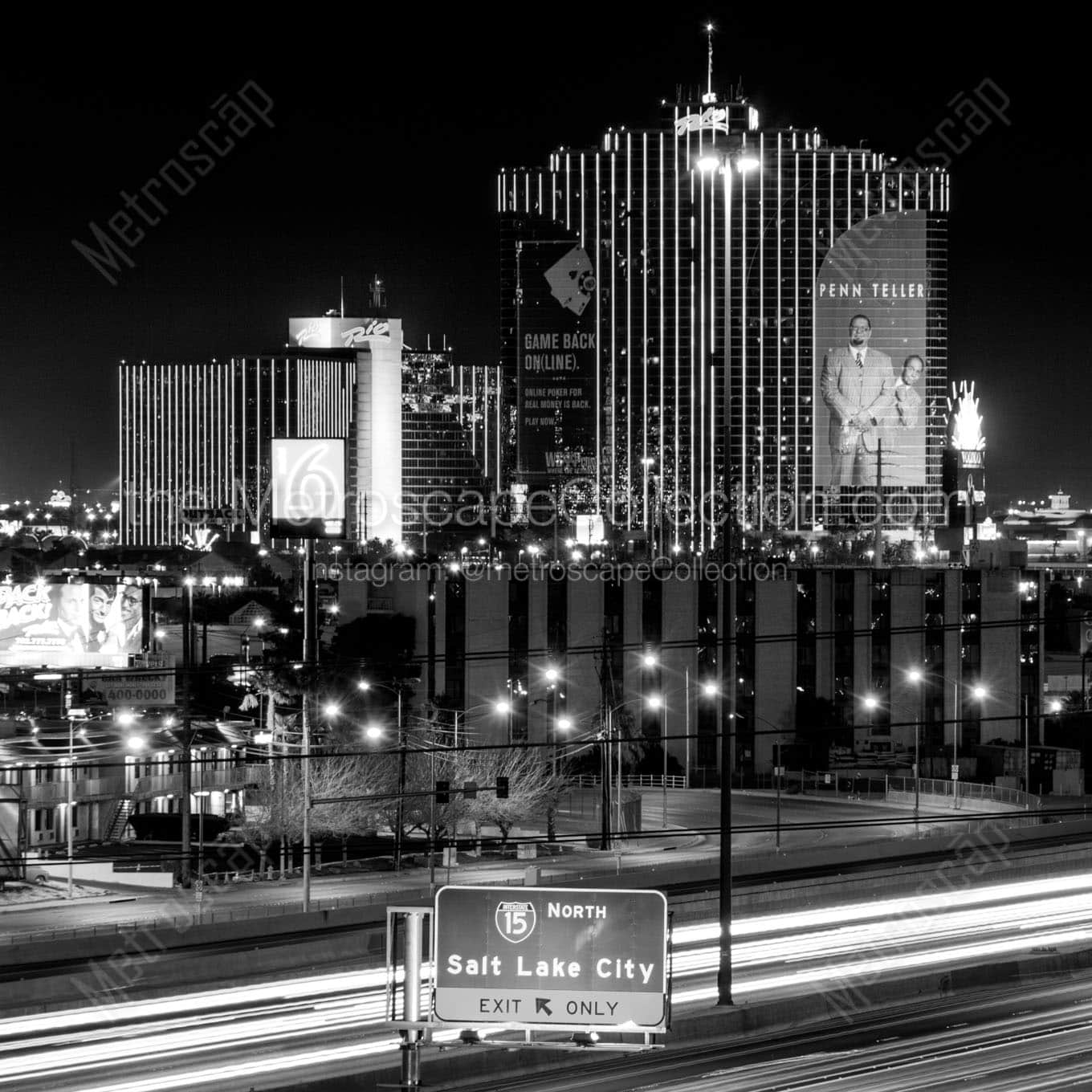 rio hotel casino at night Black & White Office Art