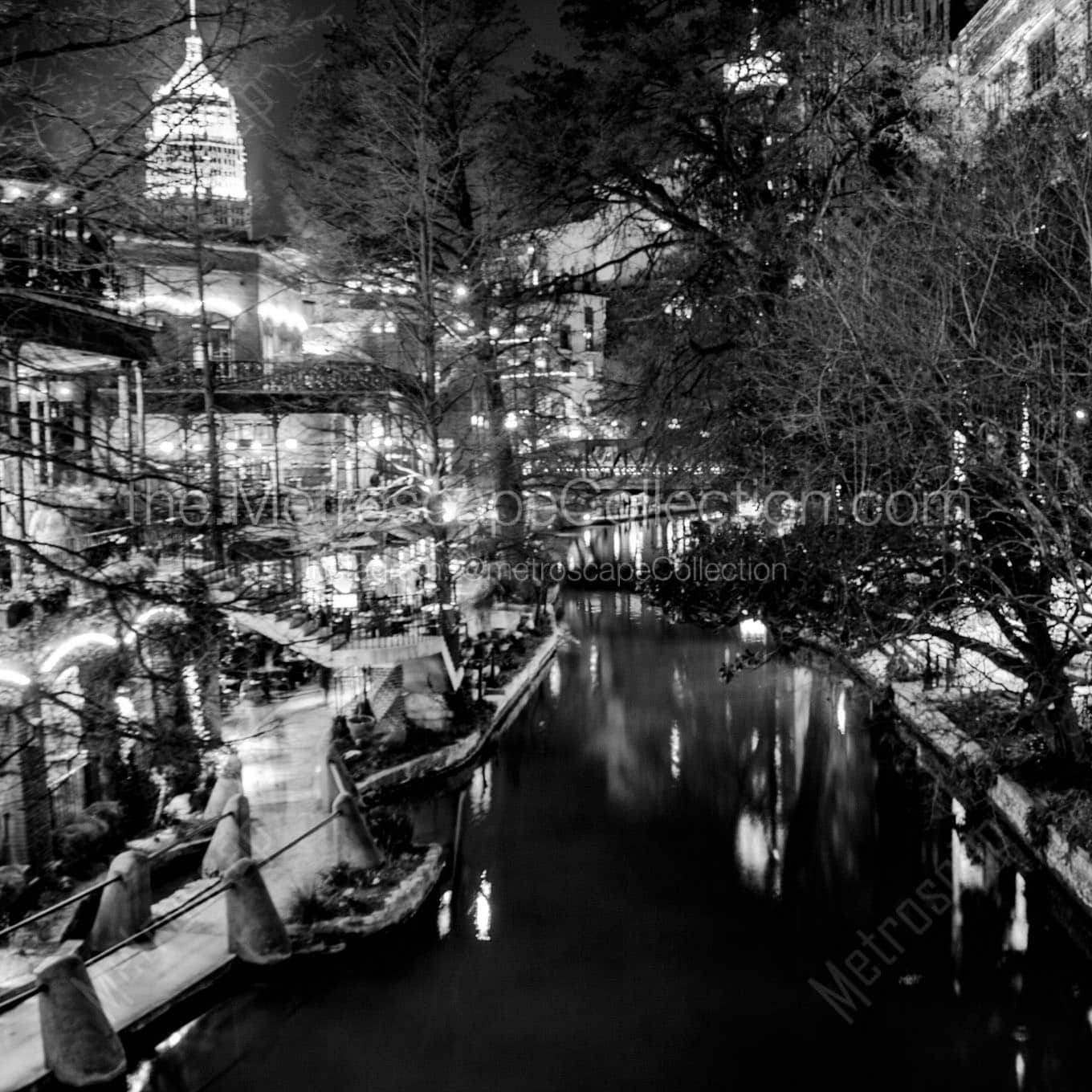 river walk at night Black & White Wall Art