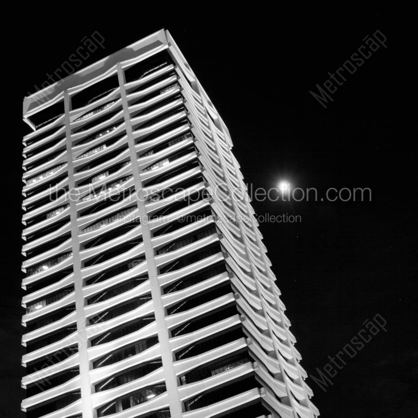 riverplace building full moon Black & White Wall Art