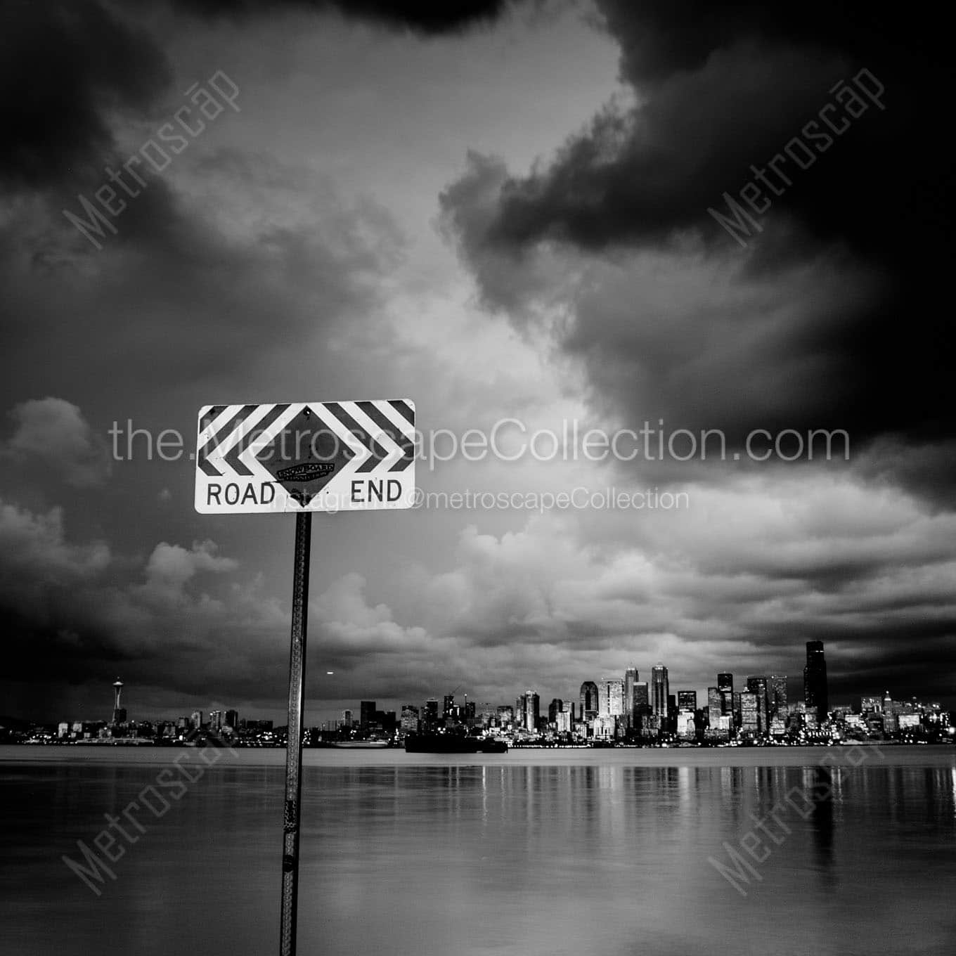 road end sign elliot bay Black & White Office Art