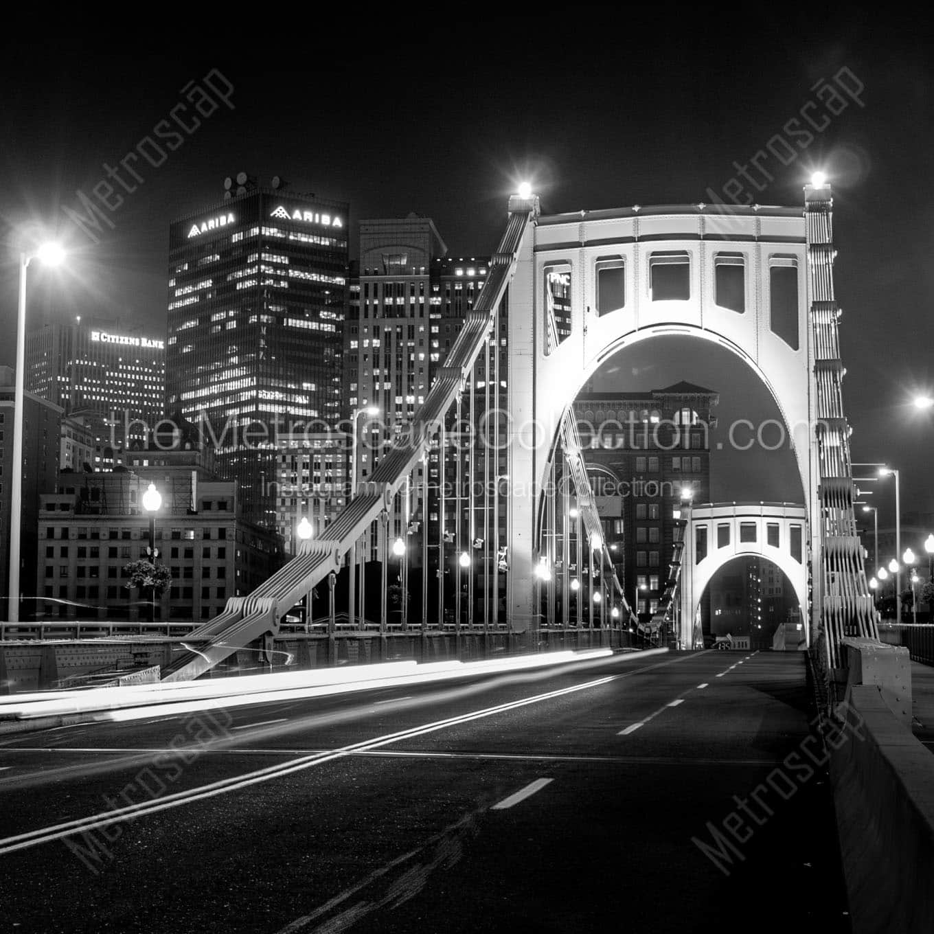 roberto clemente 6th street bridge at night Black & White Office Art