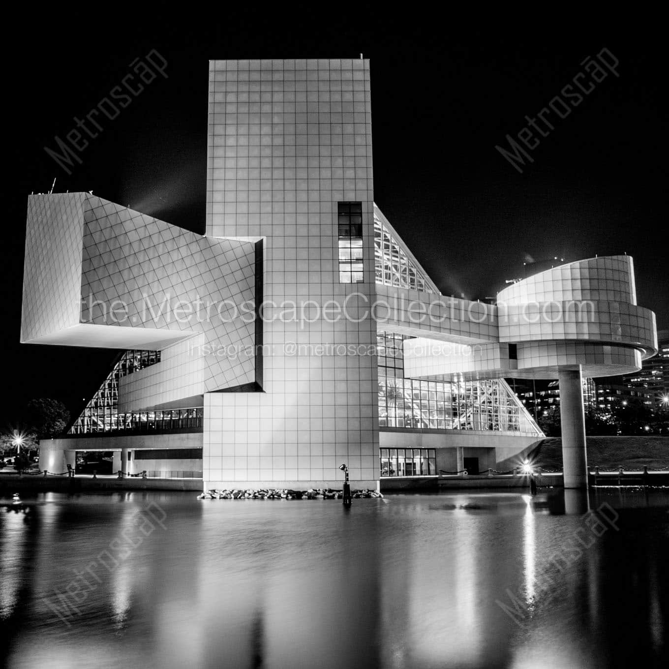 rock and roll hall of fame at night Black & White Office Art