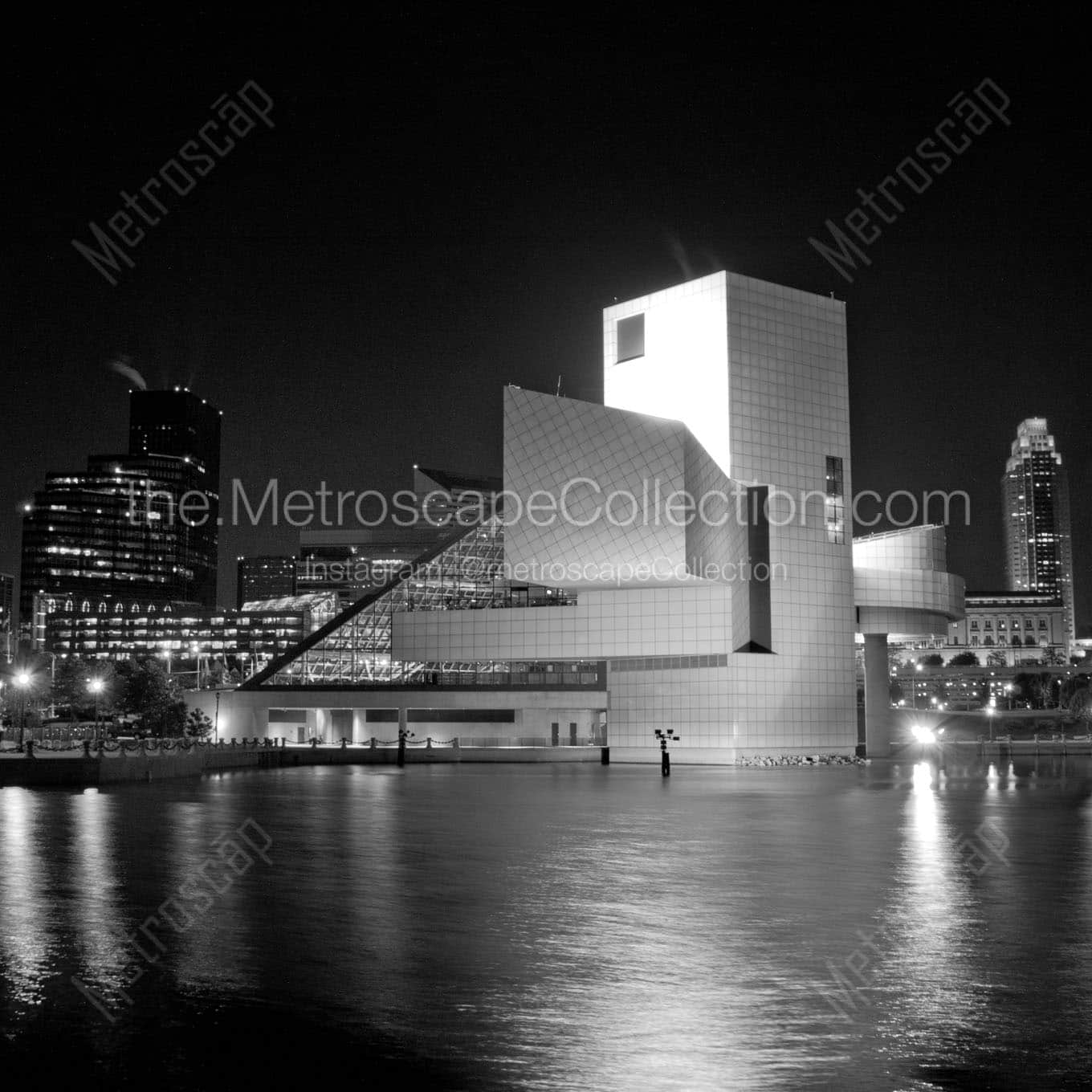 rock roll hof at night Black & White Office Art