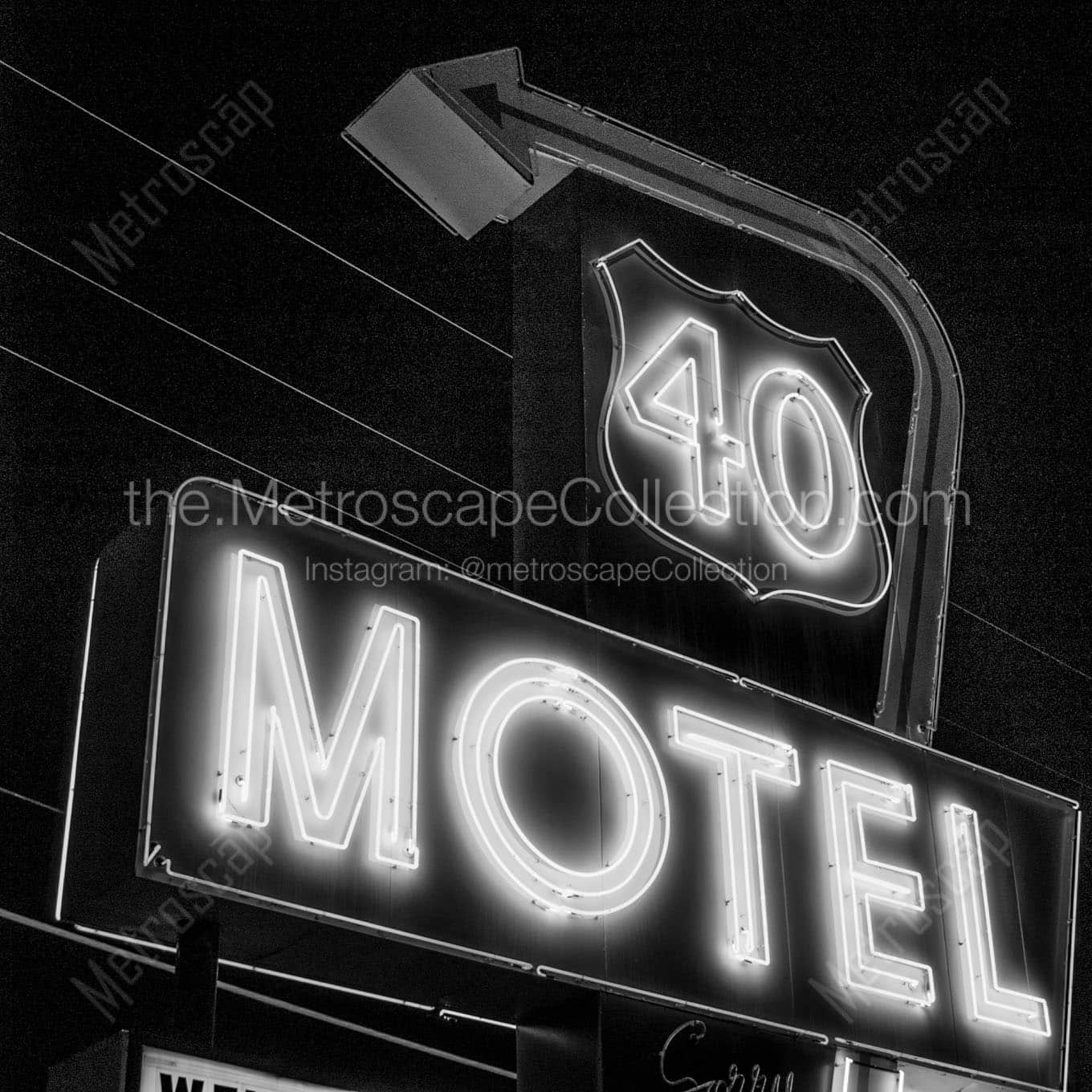 route 40 motel neon sign Black & White Office Art