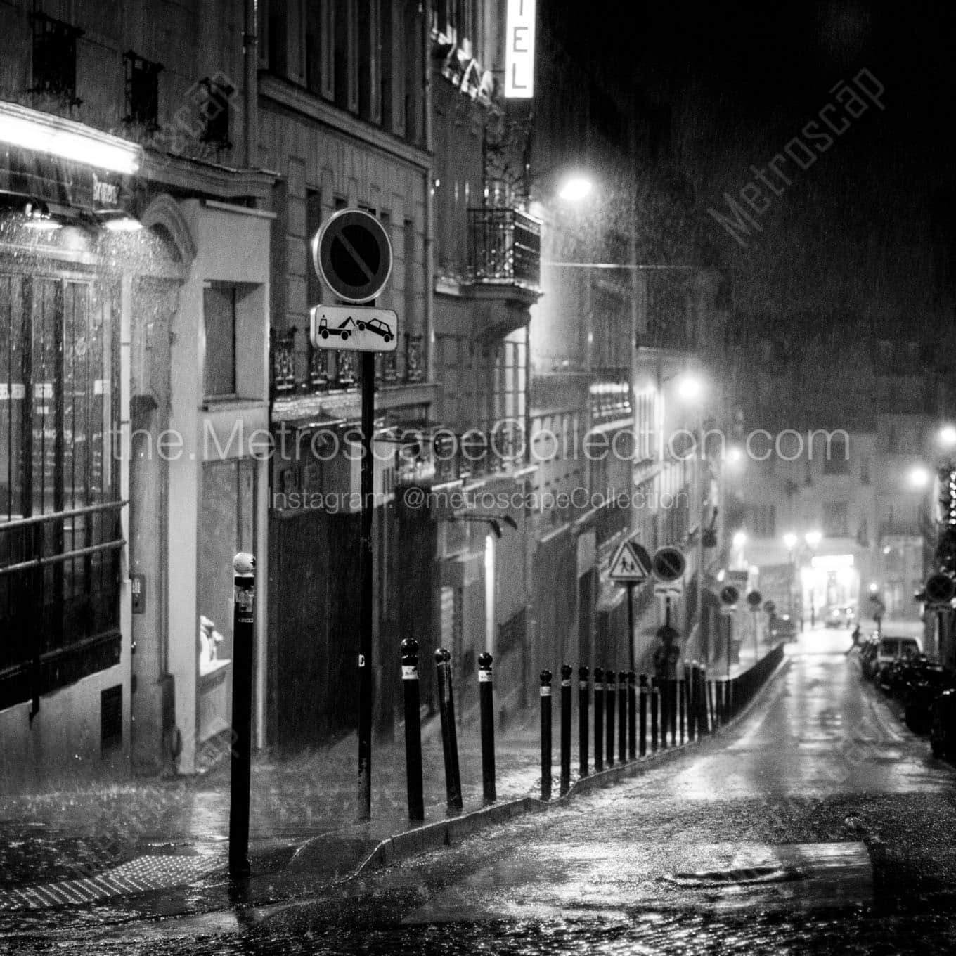 rue abbesses in pouring rain at night Black & White Office Art