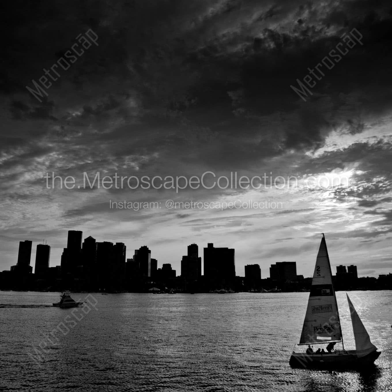 sail boat boston harbor Black & White Office Art