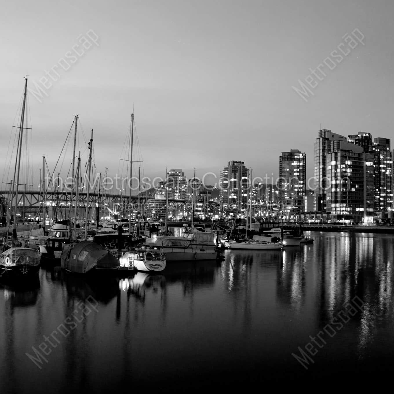 sailboats docked on false creek Black & White Office Art