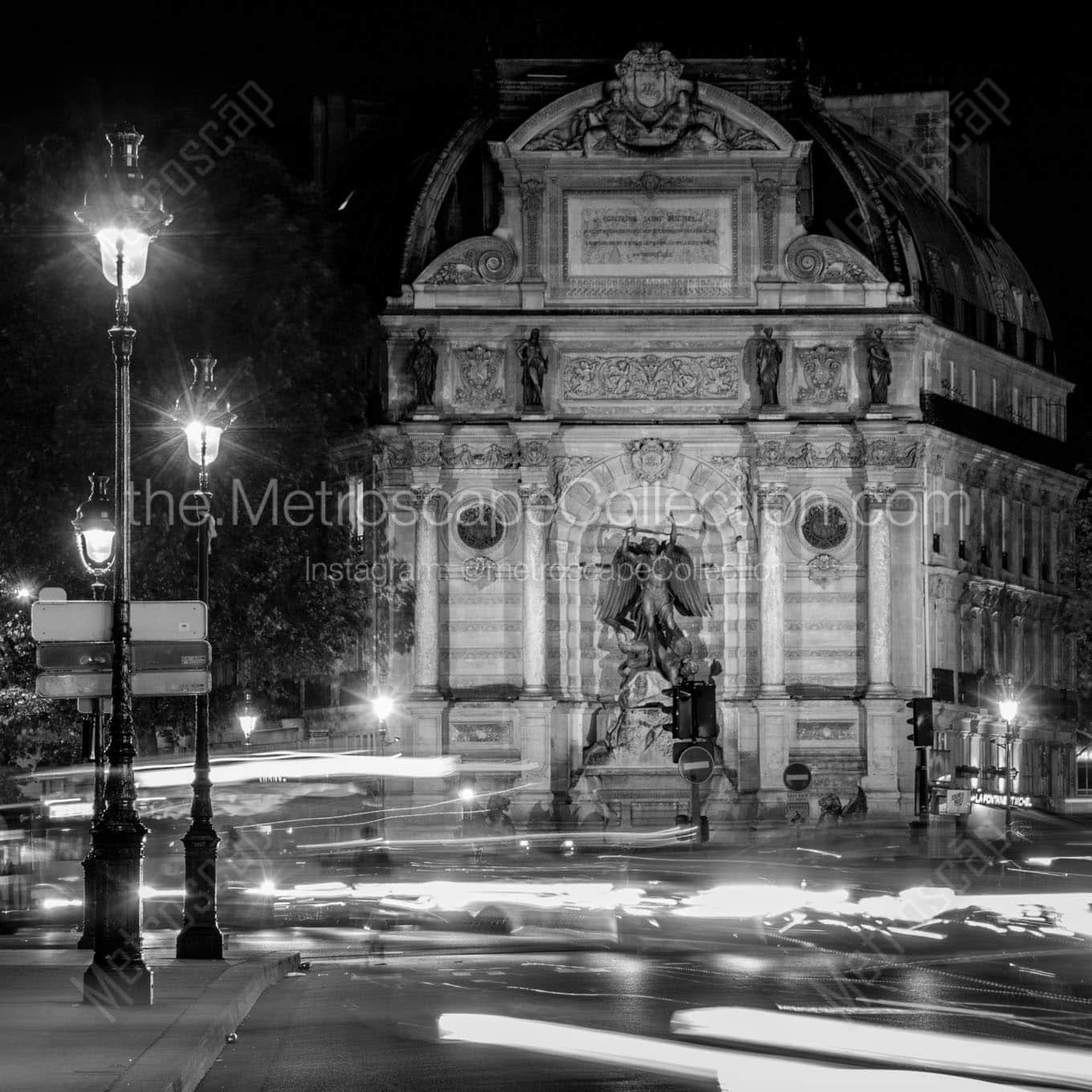 saint michel fountain and traffic Black & White Office Art