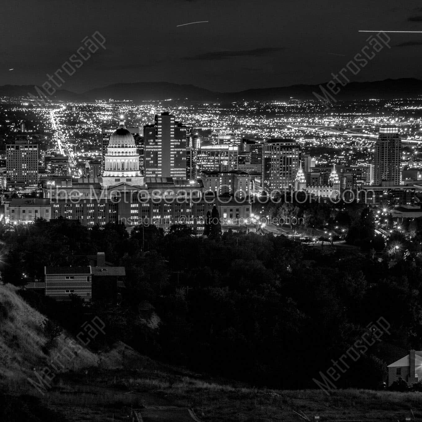 salt lake city skyline at night Black & White Office Art