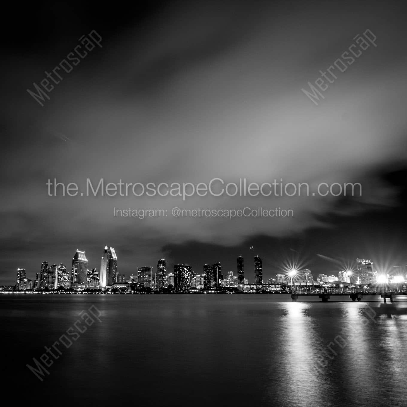 san diego skyline and harbor fog layer Black & White Office Art