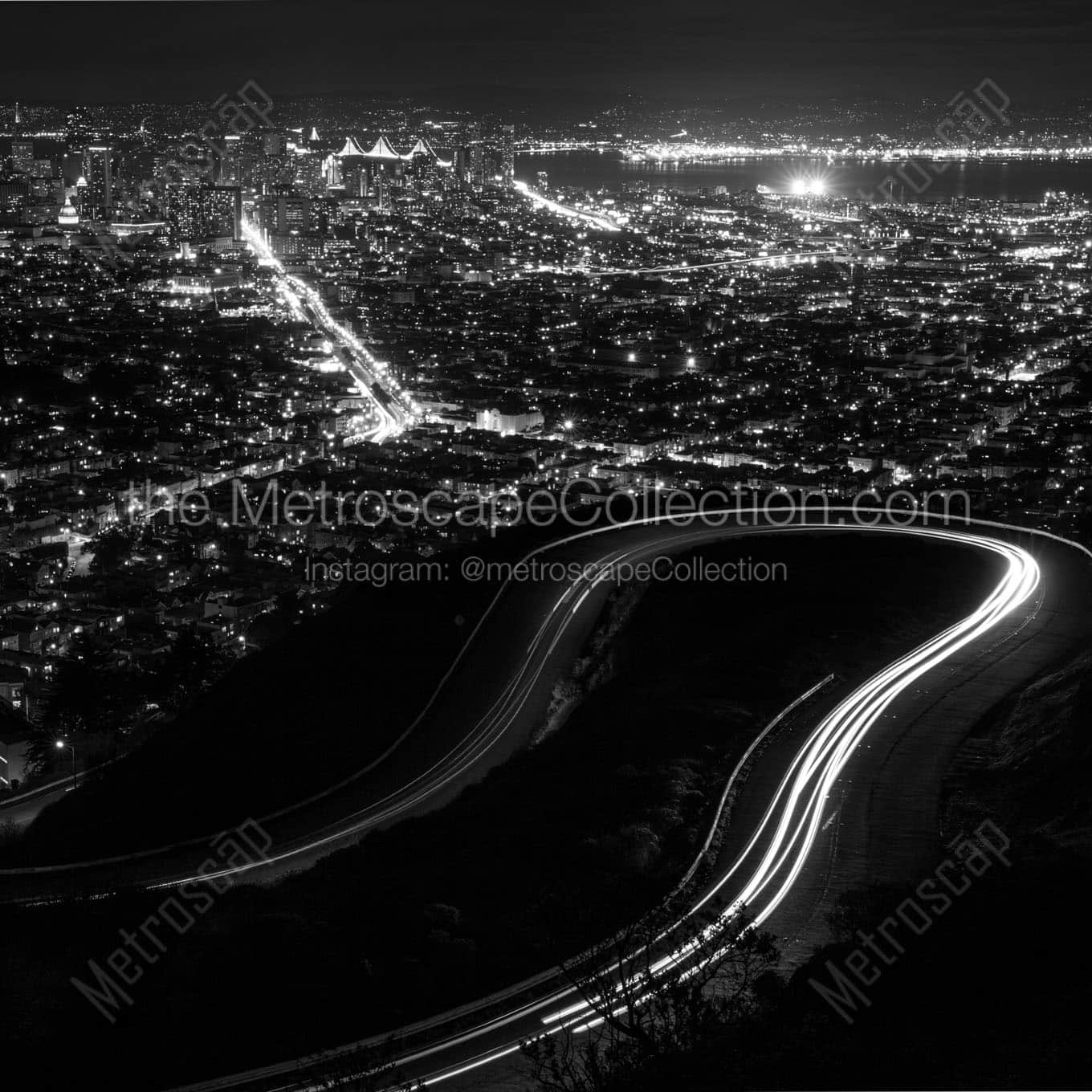 san francisco at night from twin peaks Black & White Office Art