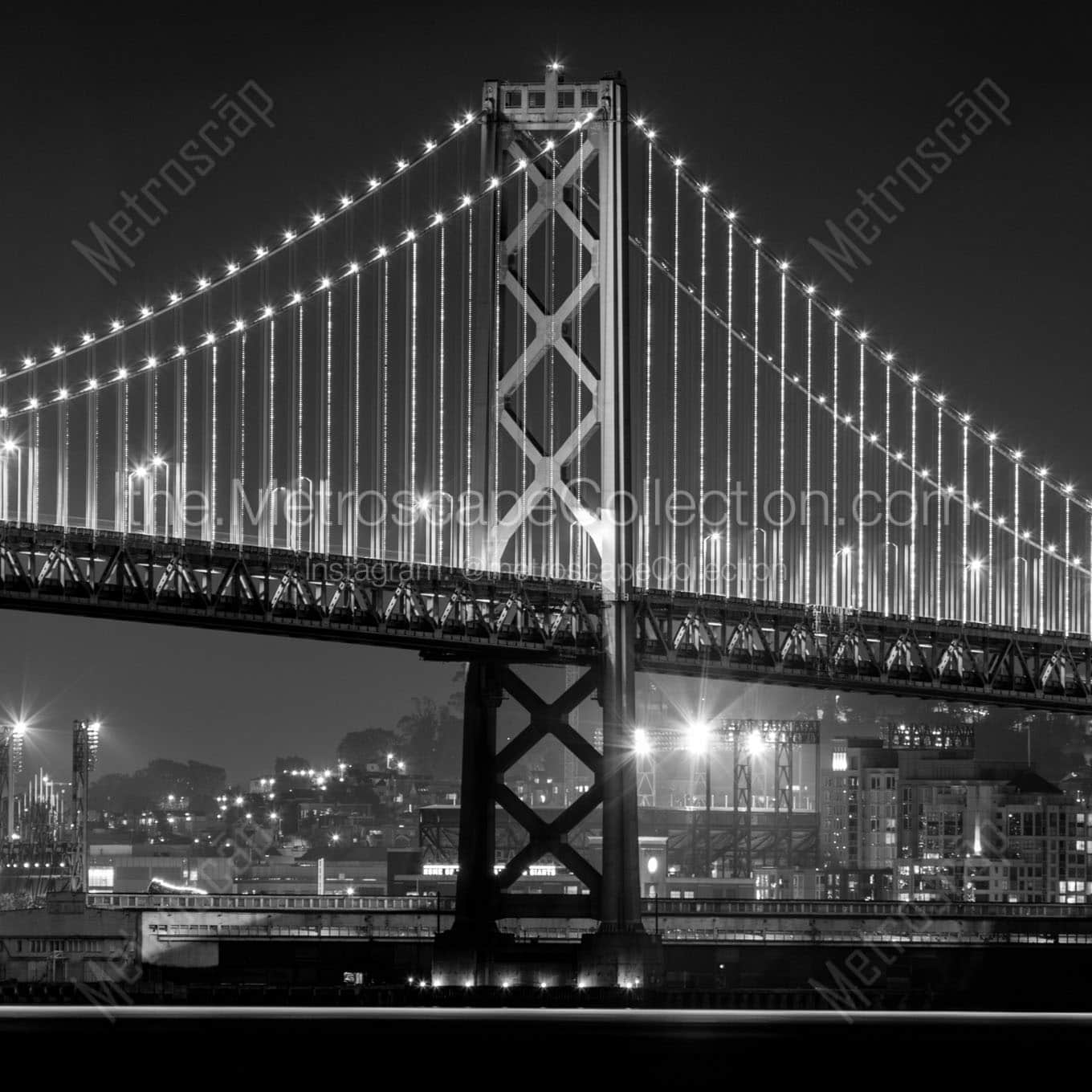 san francisco bay bridge at night Black & White Office Art
