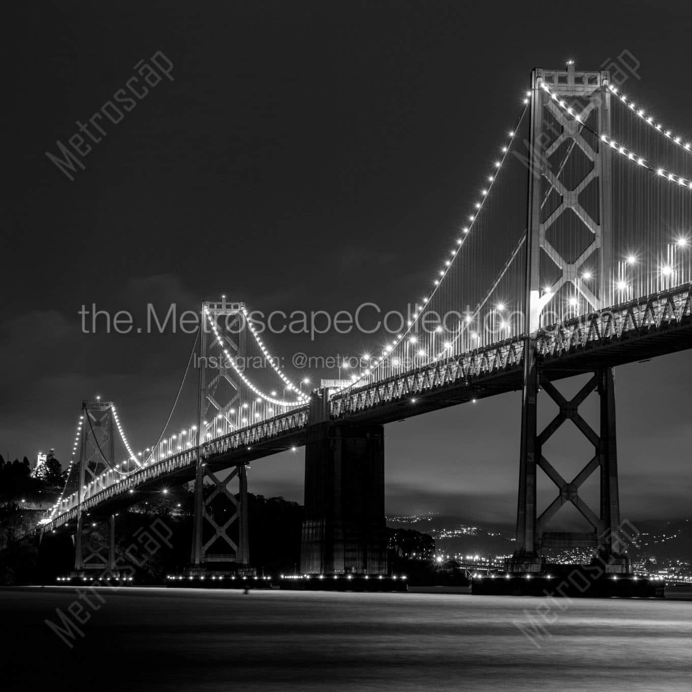 san francisco bay bridge at night Black & White Office Art