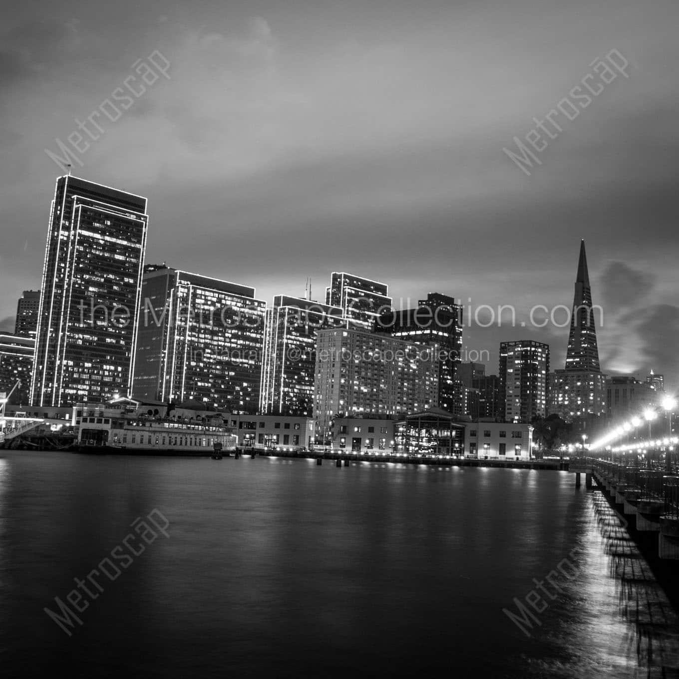 san francisco skyline embarcadero Black & White Office Art