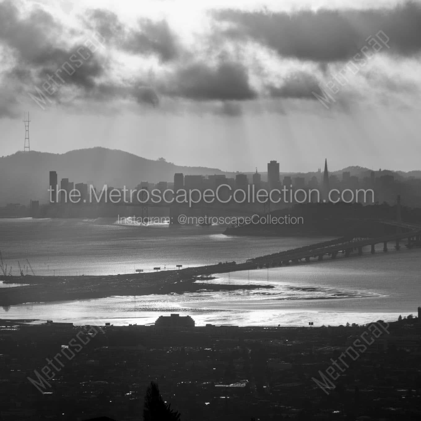 san francisco skyline grizzly peak Black & White Office Art