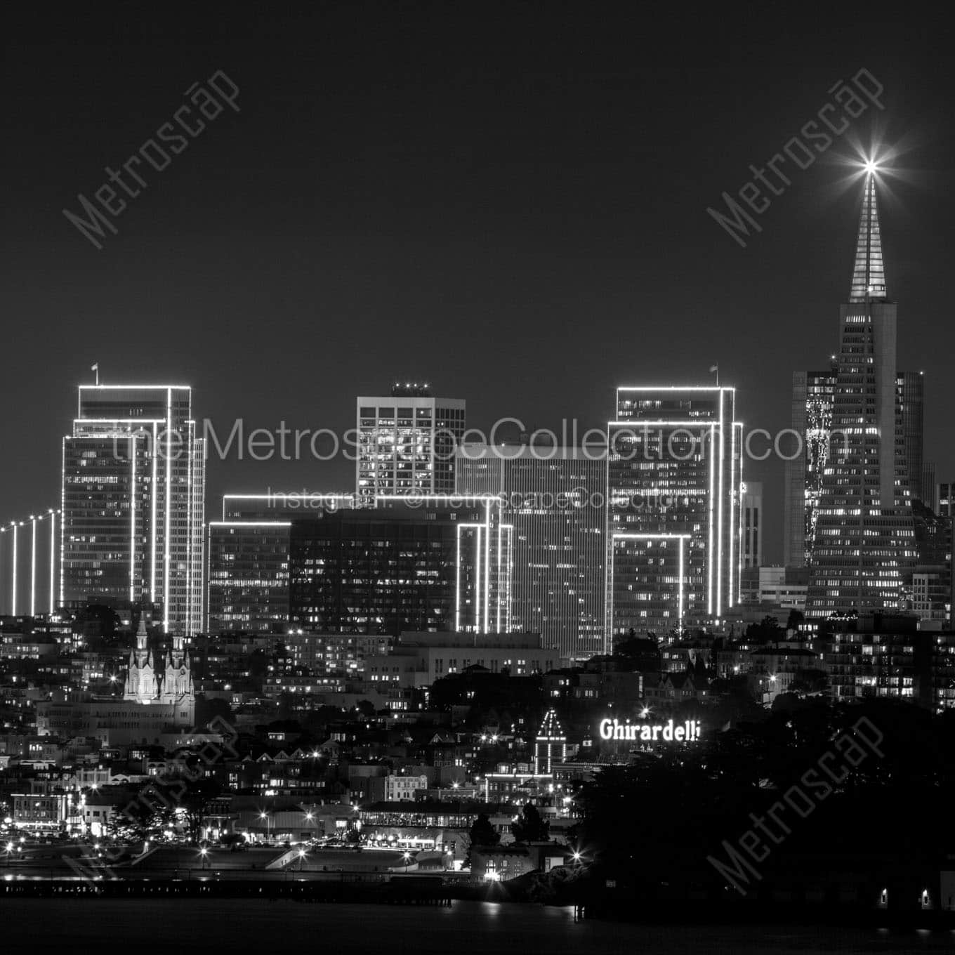 san francisco skyline night vista point Black & White Office Art