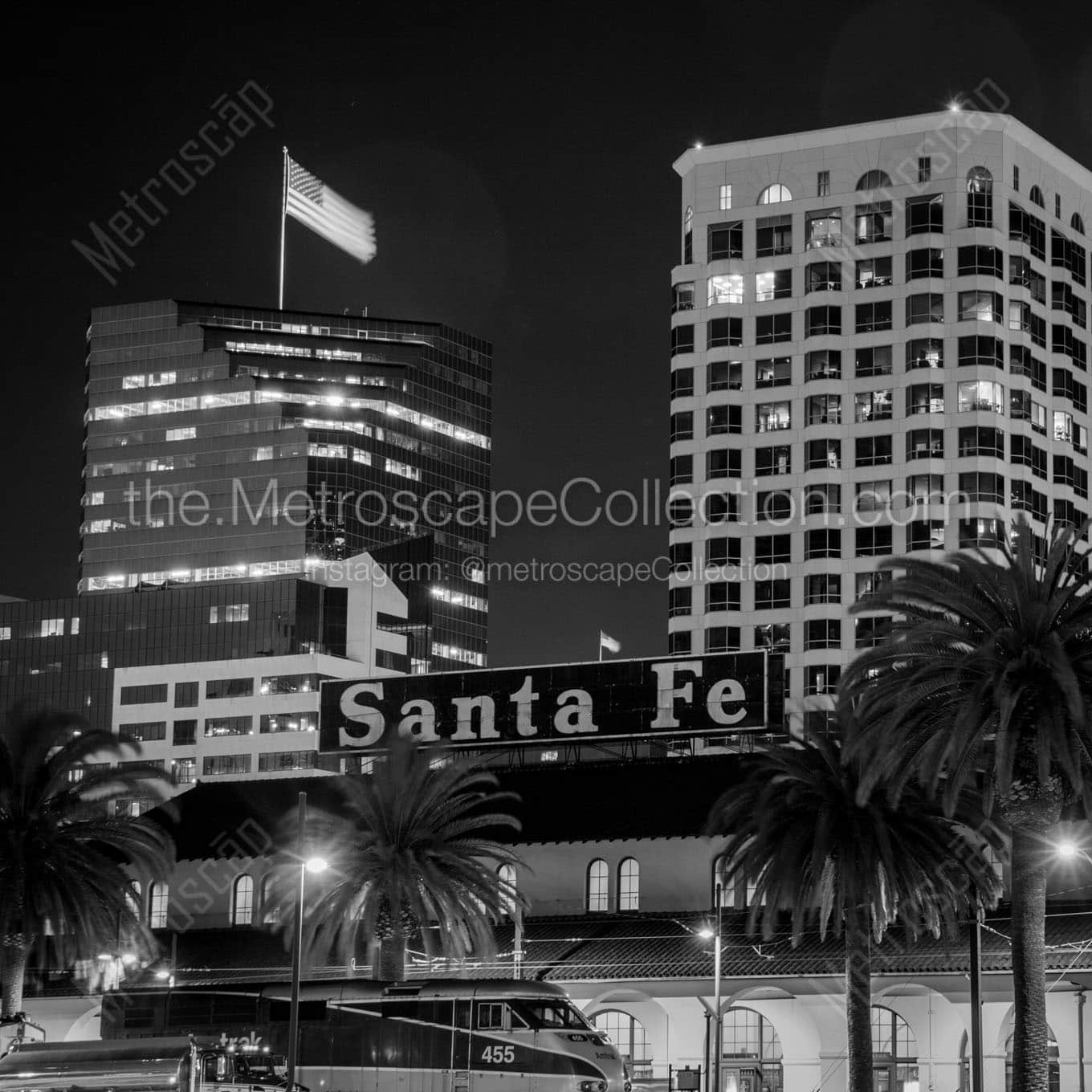 santa fe depot downtown san diego Black & White Office Art