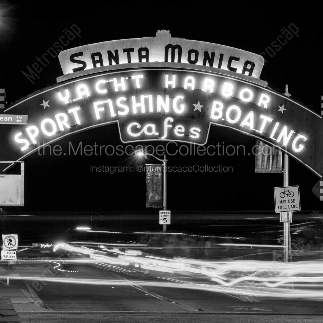 santa monica pier at night Black & White Office Art
