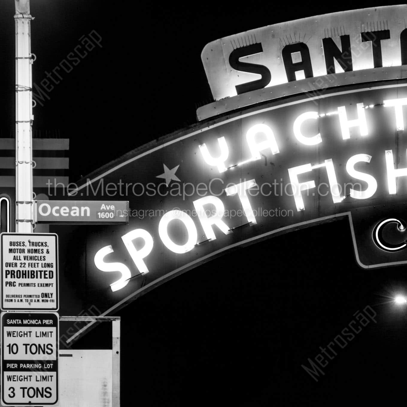 santa monica pier sign Black & White Office Art