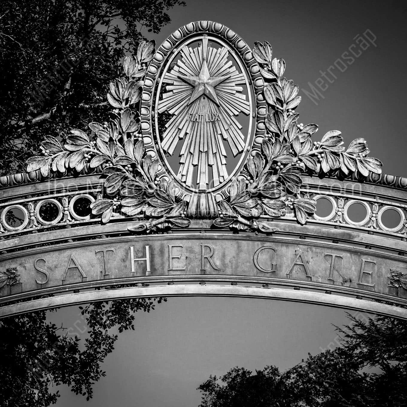 sather gate uc berkeley campus oakland Black & White Office Art