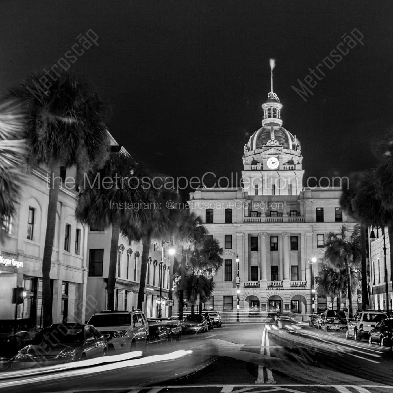 savannah city hall at night Black & White Office Art