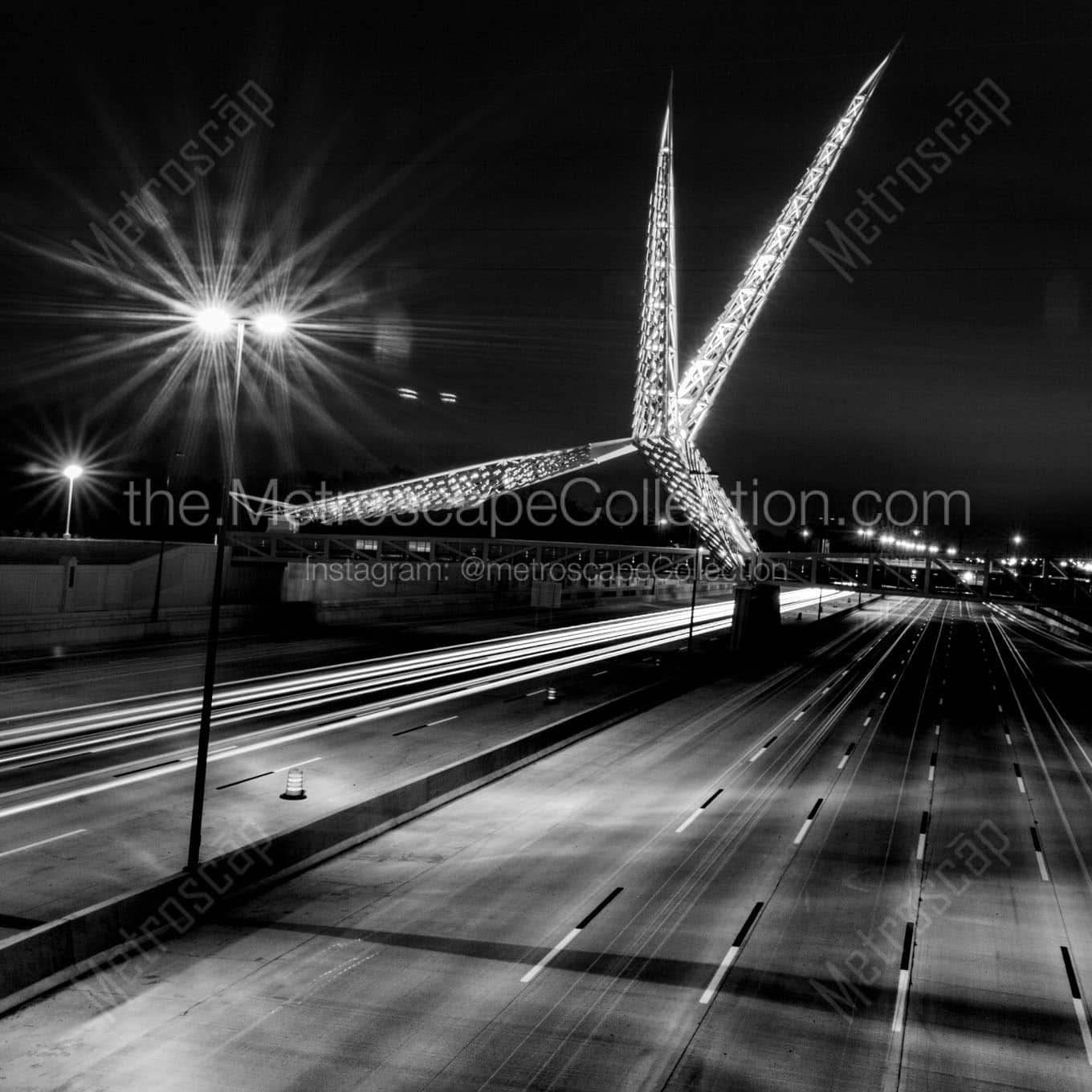 scissortail bridge i40 at night Black & White Office Art