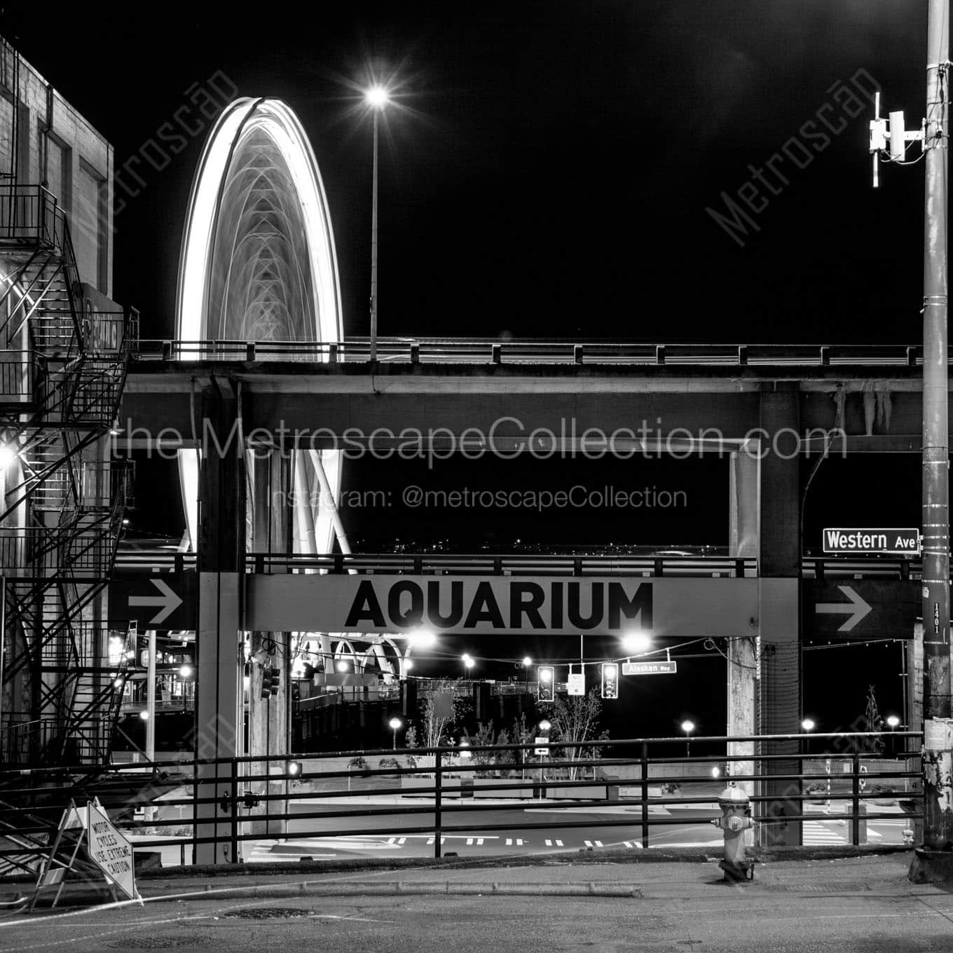 seattle ferris wheel at night Black & White Office Art