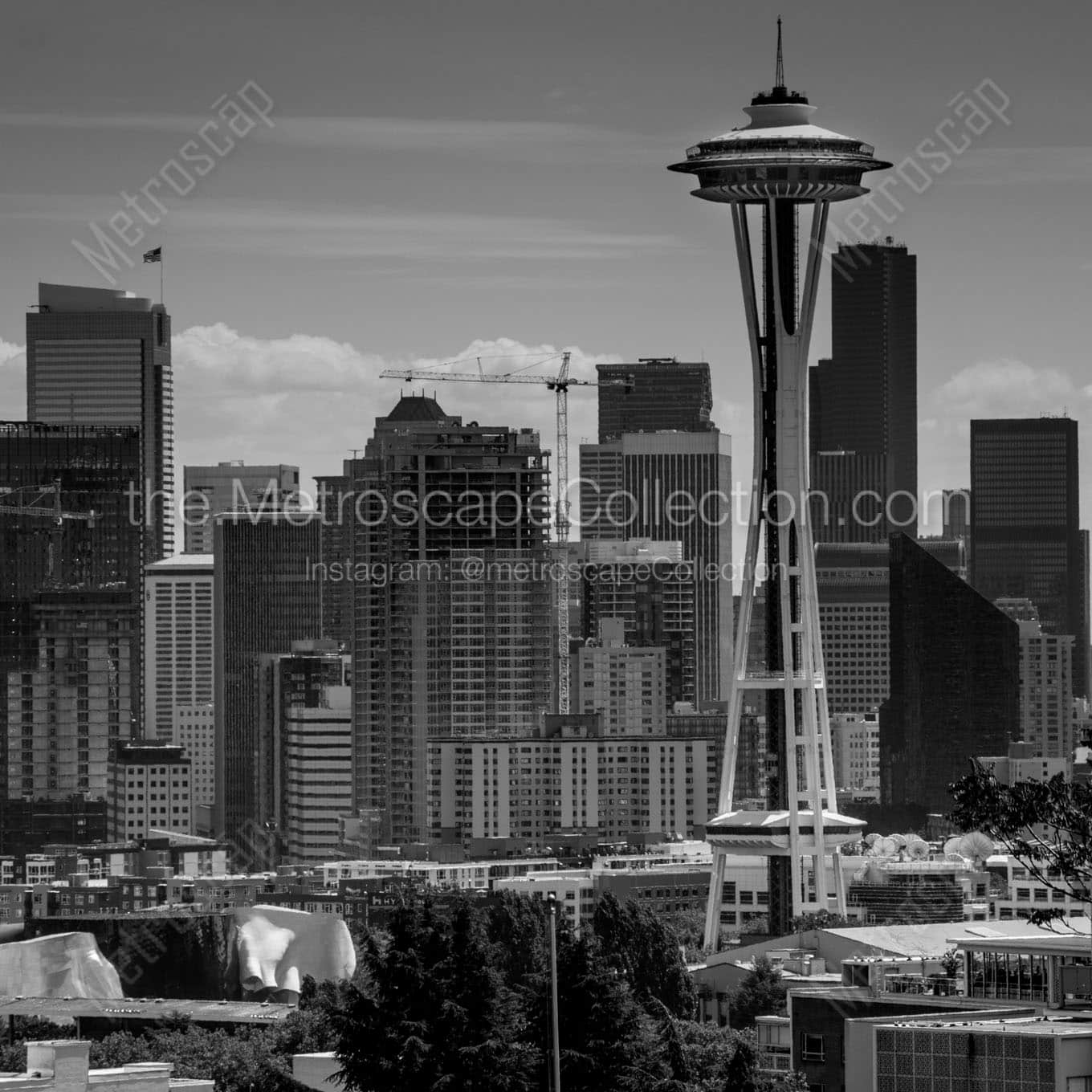 seattle skyline queen anne hill Black & White Office Art