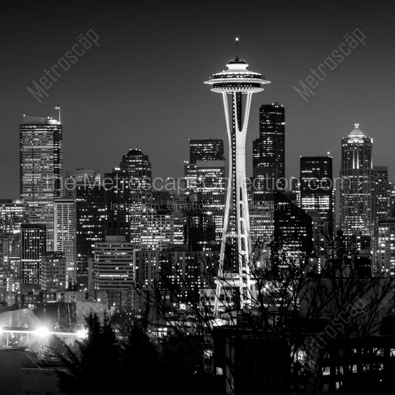 seattle skyline space needle Black & White Office Art