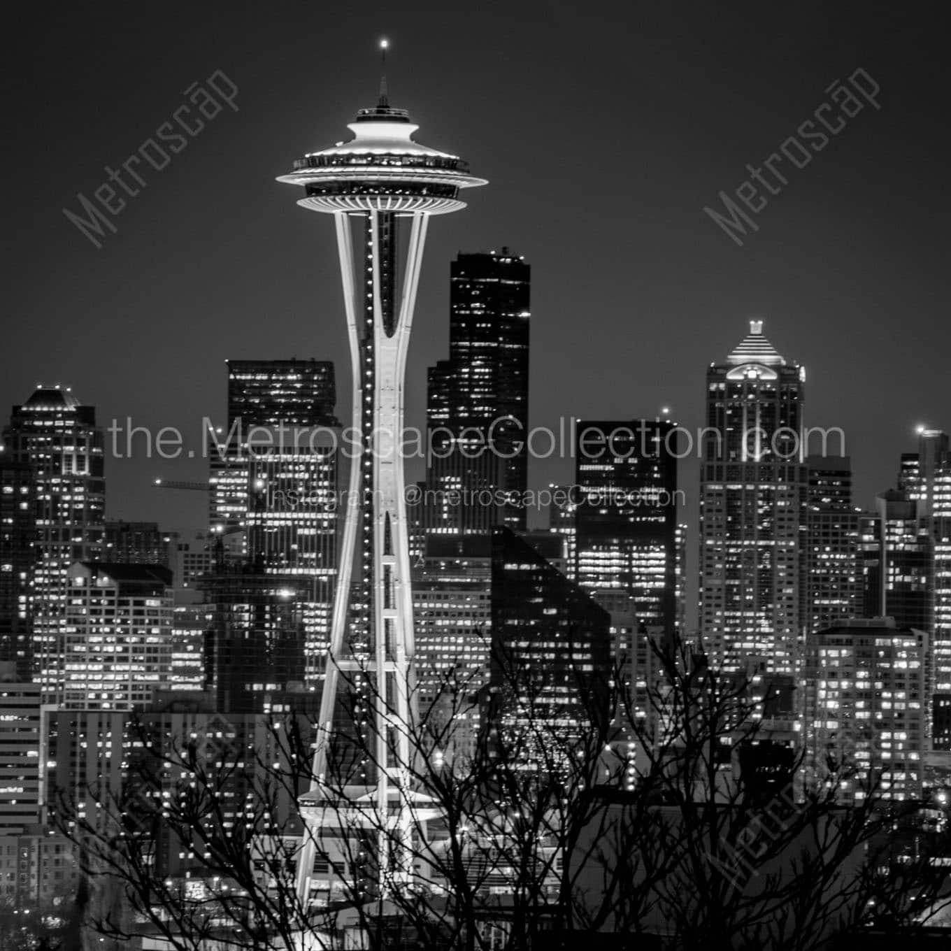 seattle space needle at night Black & White Office Art
