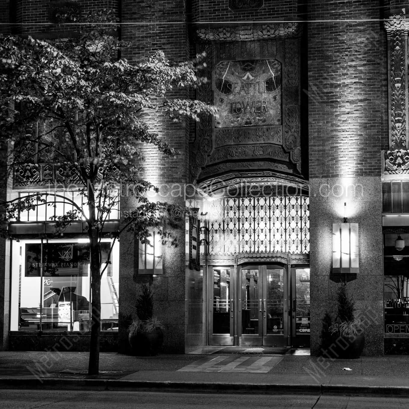 seattle tower at night Black & White Office Art