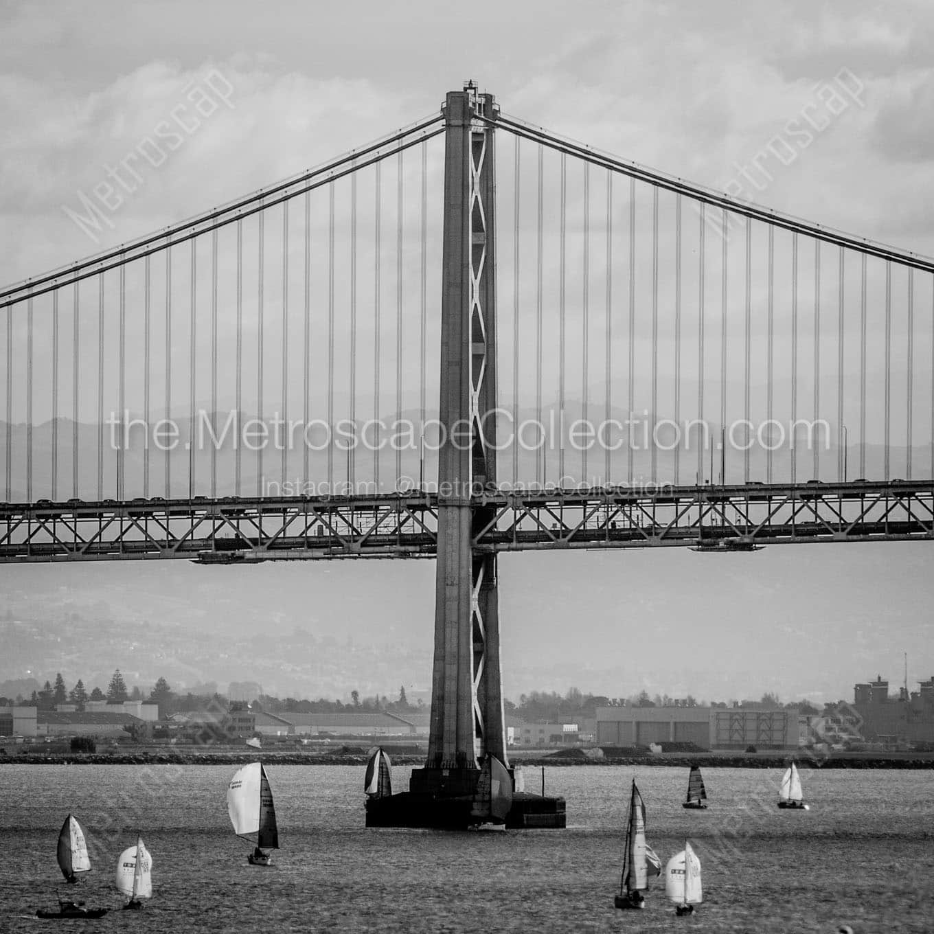 sf bay bridge sail boats Black & White Office Art