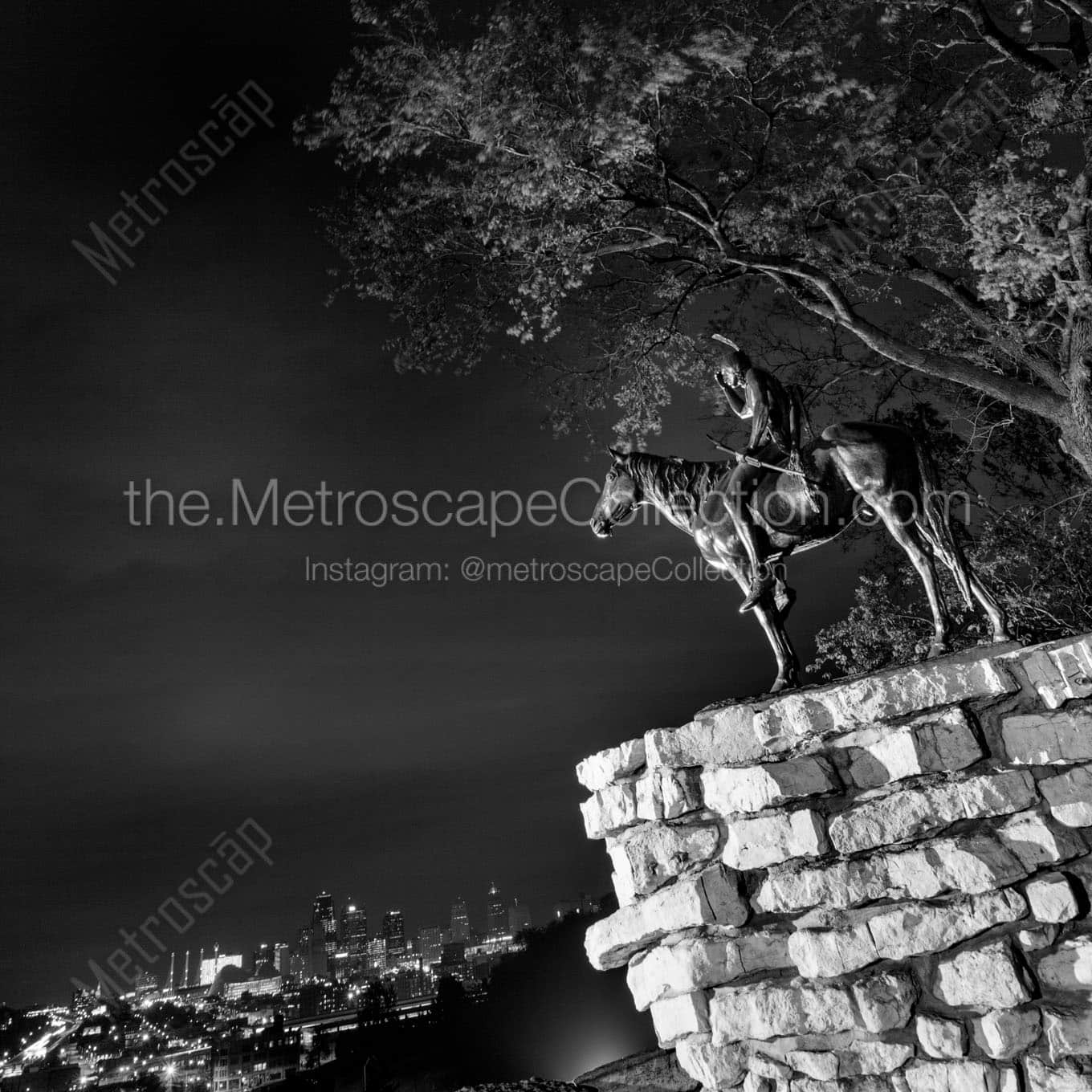 sioux scout statue overlooking kc Black & White Office Art