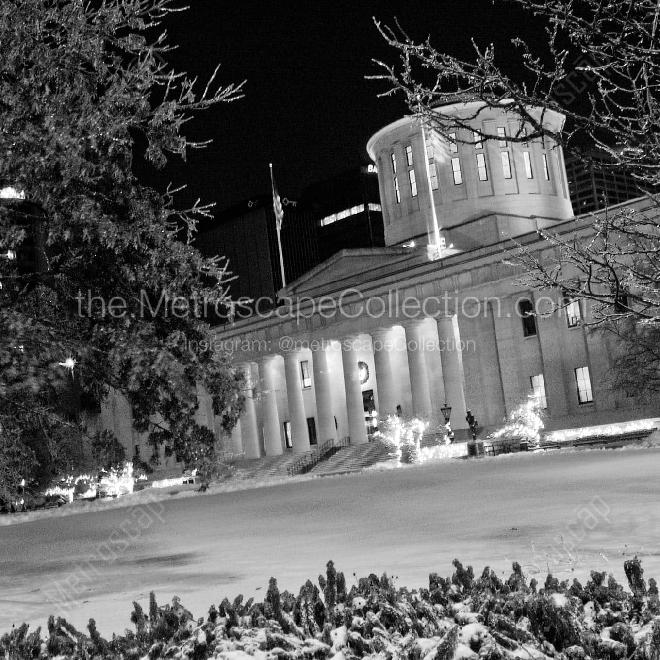 snowy ohio statehouse lawn Black & White Office Art