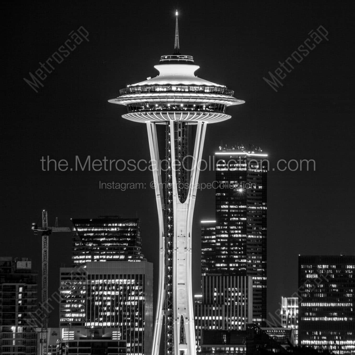 space needle at night Black & White Office Art