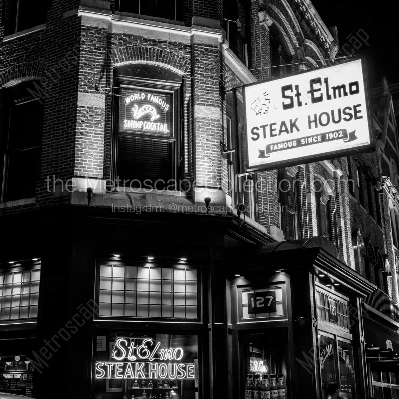 st elmo steak house at night Black & White Office Art