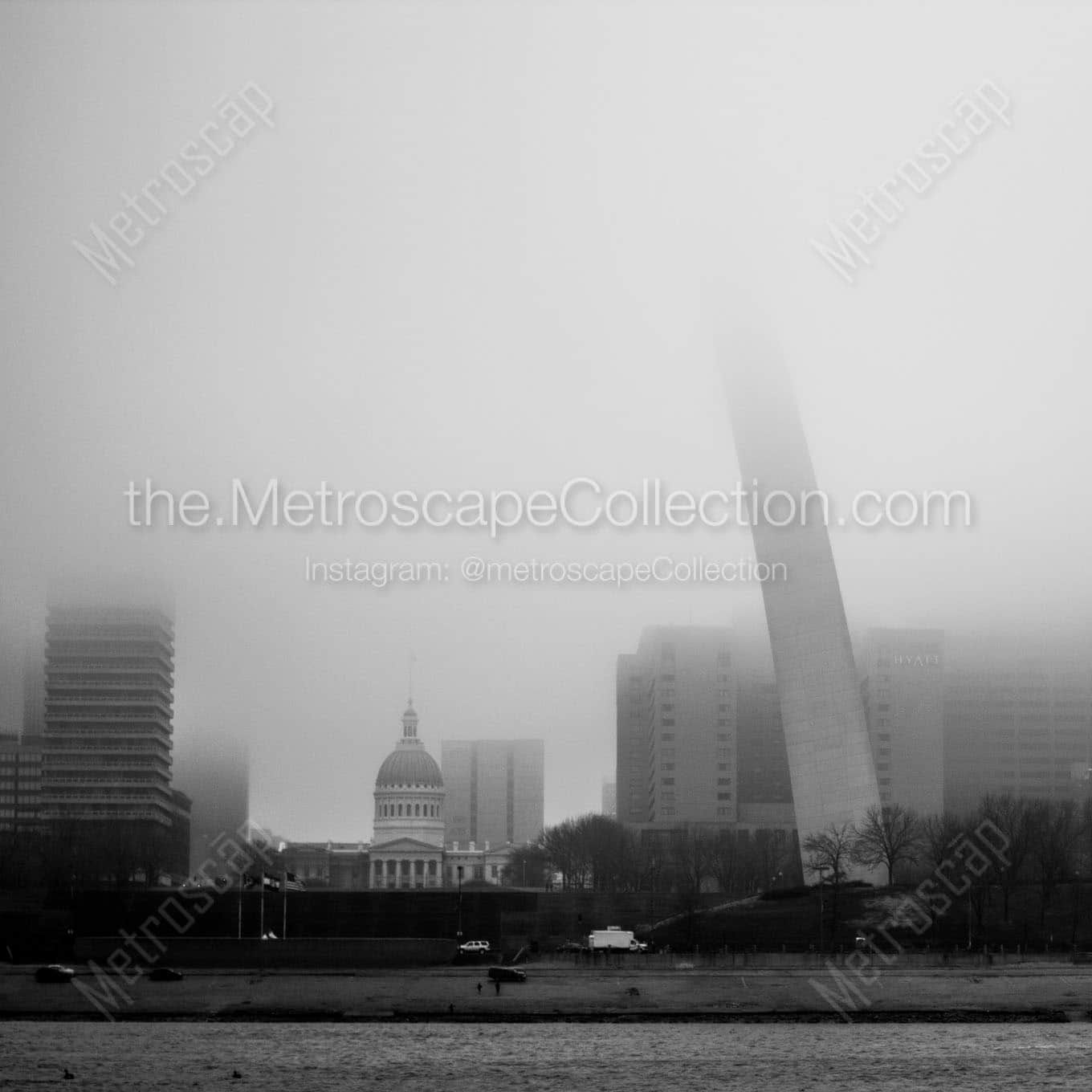 st louis arch in fog Black & White Office Art