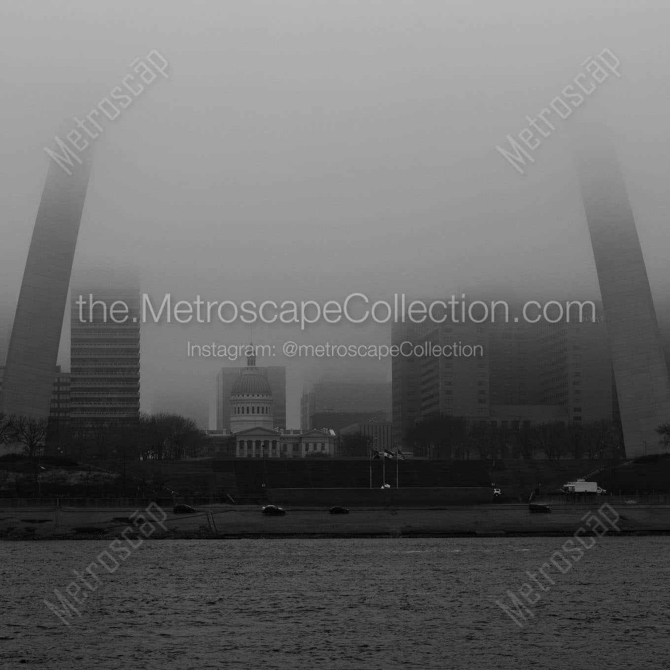 st louis arch in fog Black & White Office Art