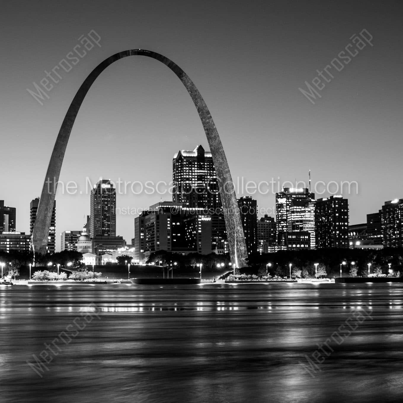 st louis skyline at night under arch Black & White Office Art