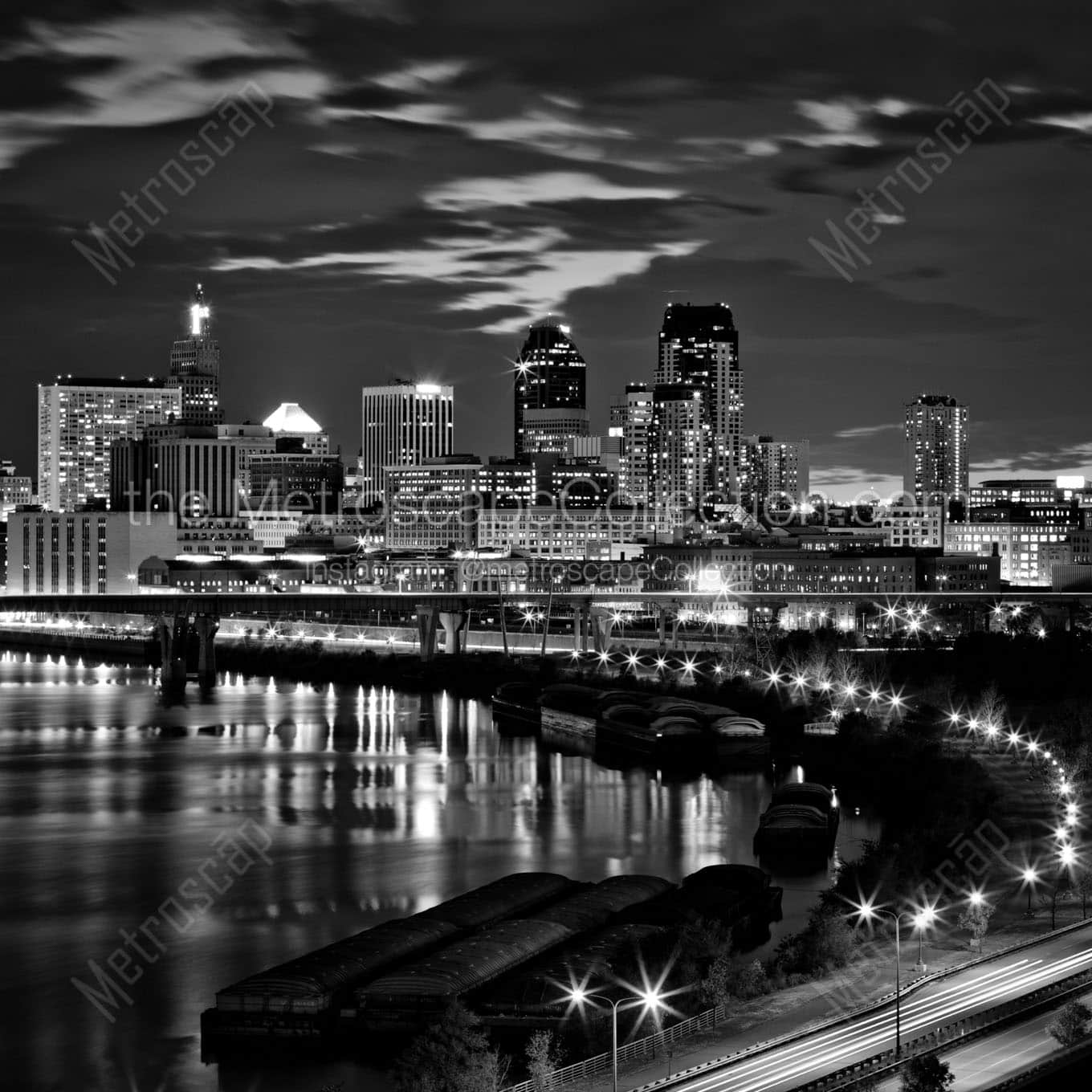 st paul skyline night Black & White Office Art