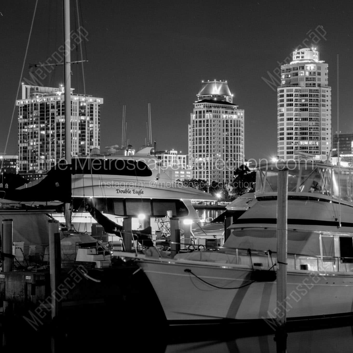 st pete skyline and marina night Black & White Office Art