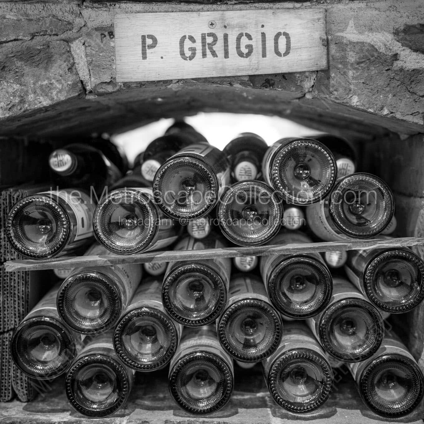 stacked pino grigio wine bottles Black & White Office Art