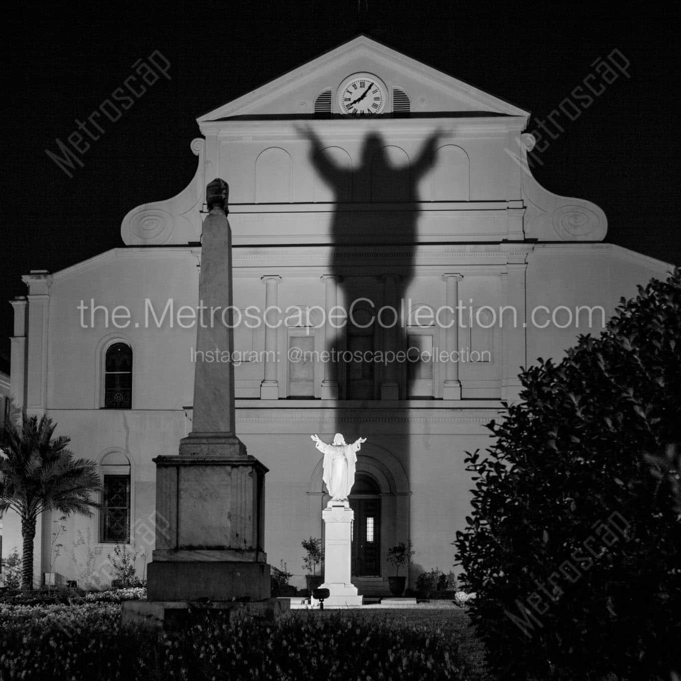 statue shadow jesus christ on st louis cathedral jackson square Black & White Office Art