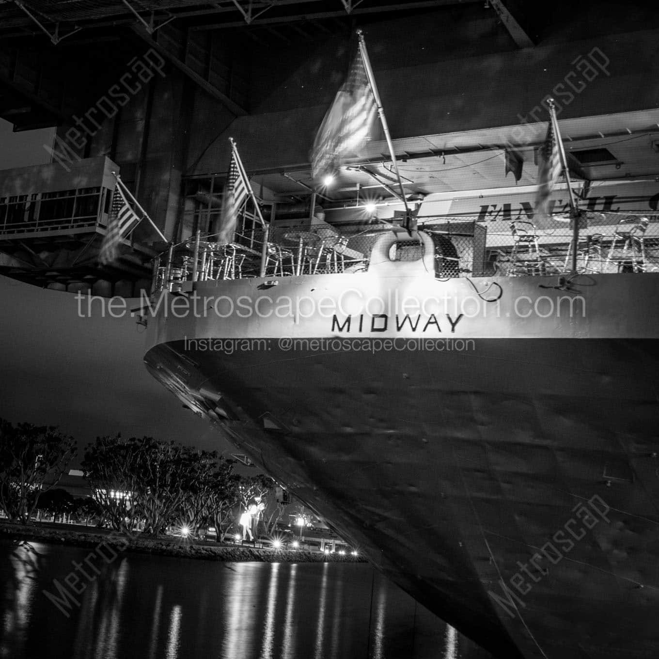 stern of the uss midway san diego harbor Black & White Office Art