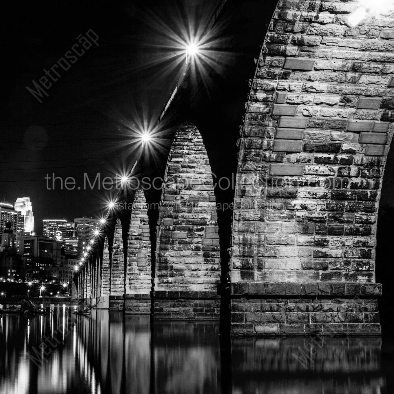 stone arch bridge at night Black & White Office Art