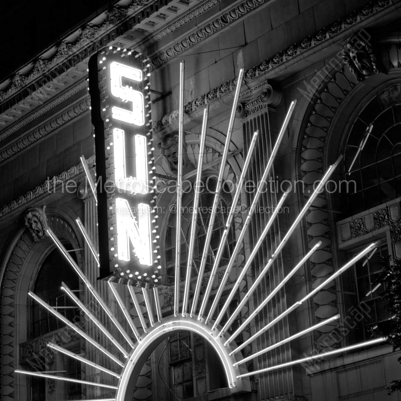 sun theater sign at night Black & White Office Art