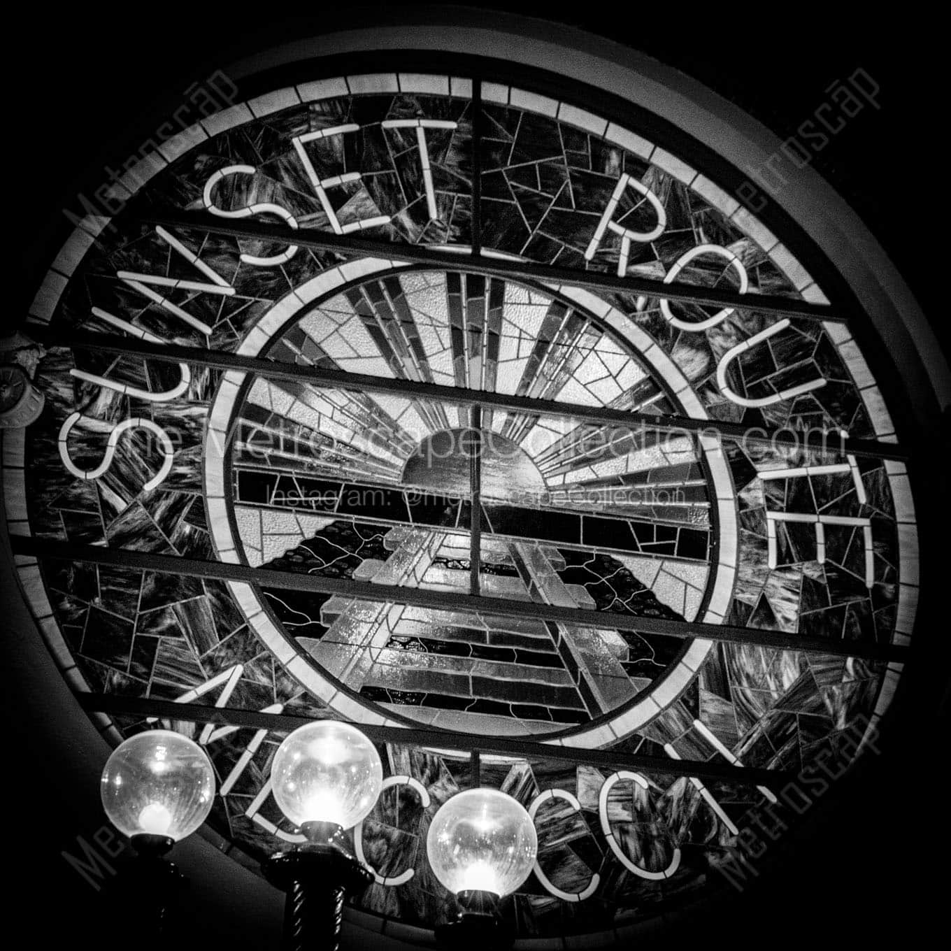 sunset route train station stained glass Black & White Wall Art