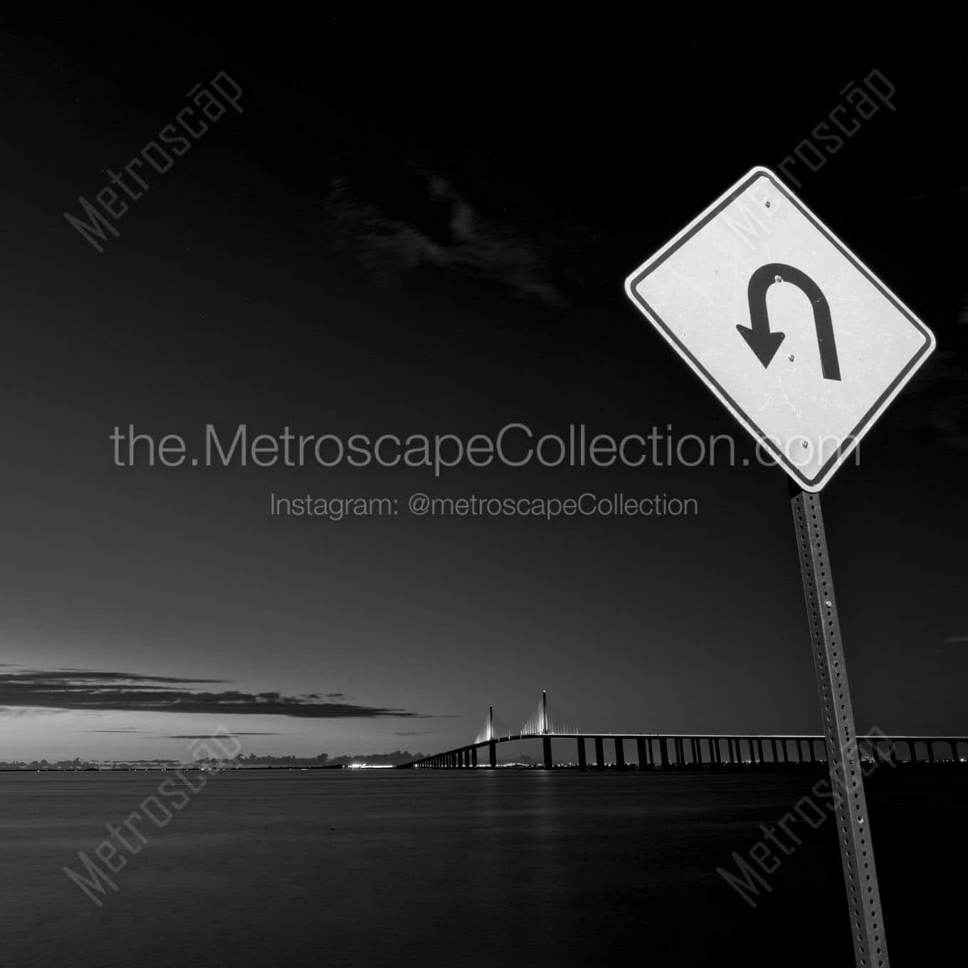 sunshine skyway fishing pier u turn Black & White Office Art