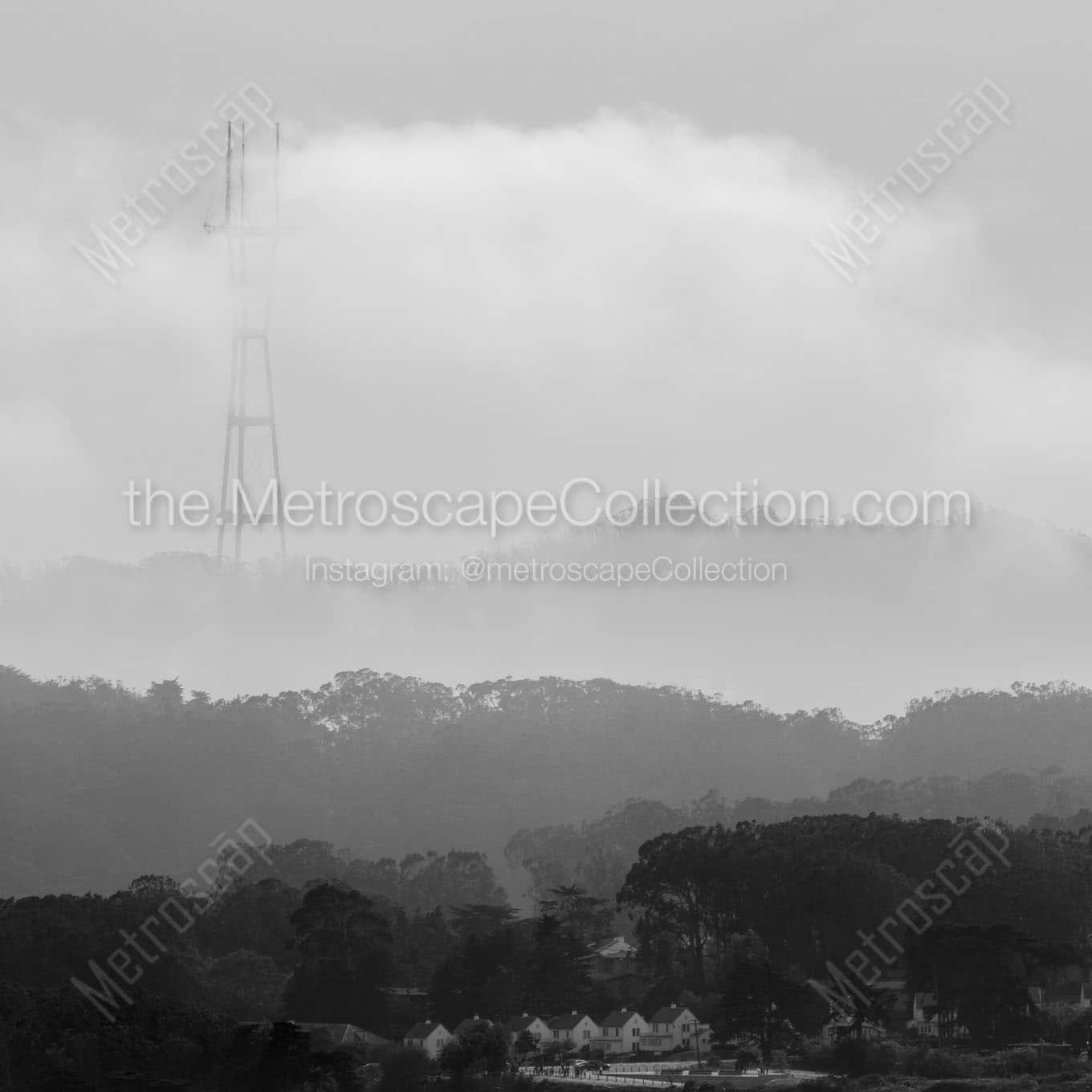 sutro tower covered in fog Black & White Office Art