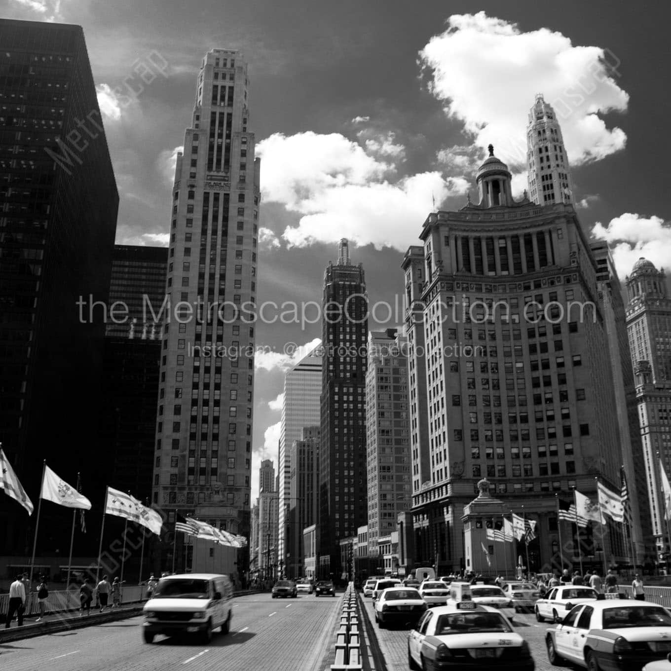 taxi cabs on michigan avenue bridge Black & White Office Art